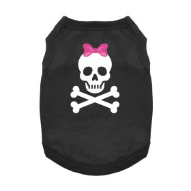 Pirate Skull with Pink Bow Dog Shirt (Color: Jet Black, size: 3X-Large)